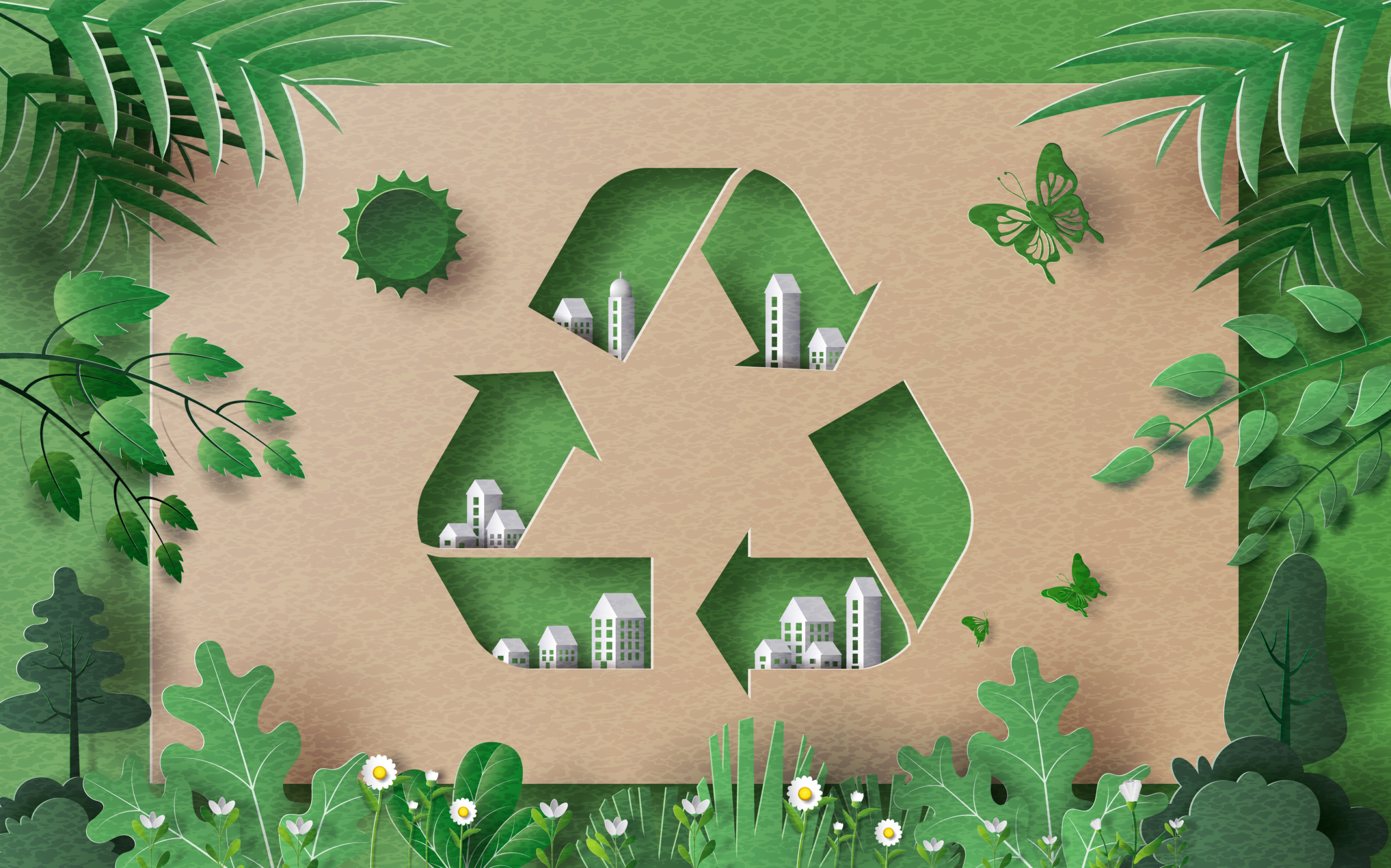 icone du recyclage en décor en papier recycler